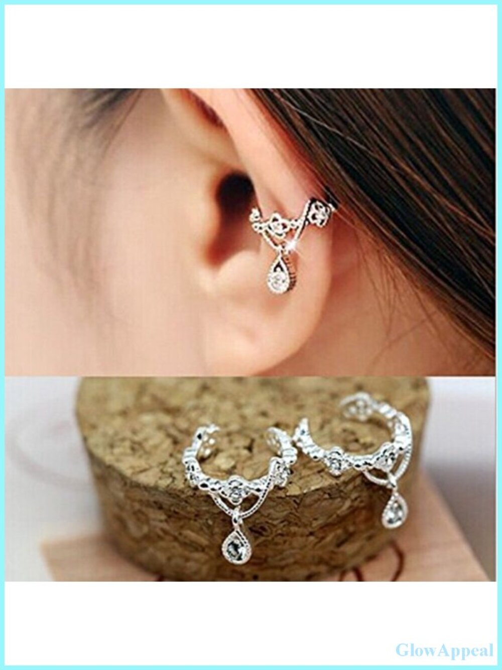 Non Pierced Ear Cuff Rhinestone Cartilage Clip On Earring Silver